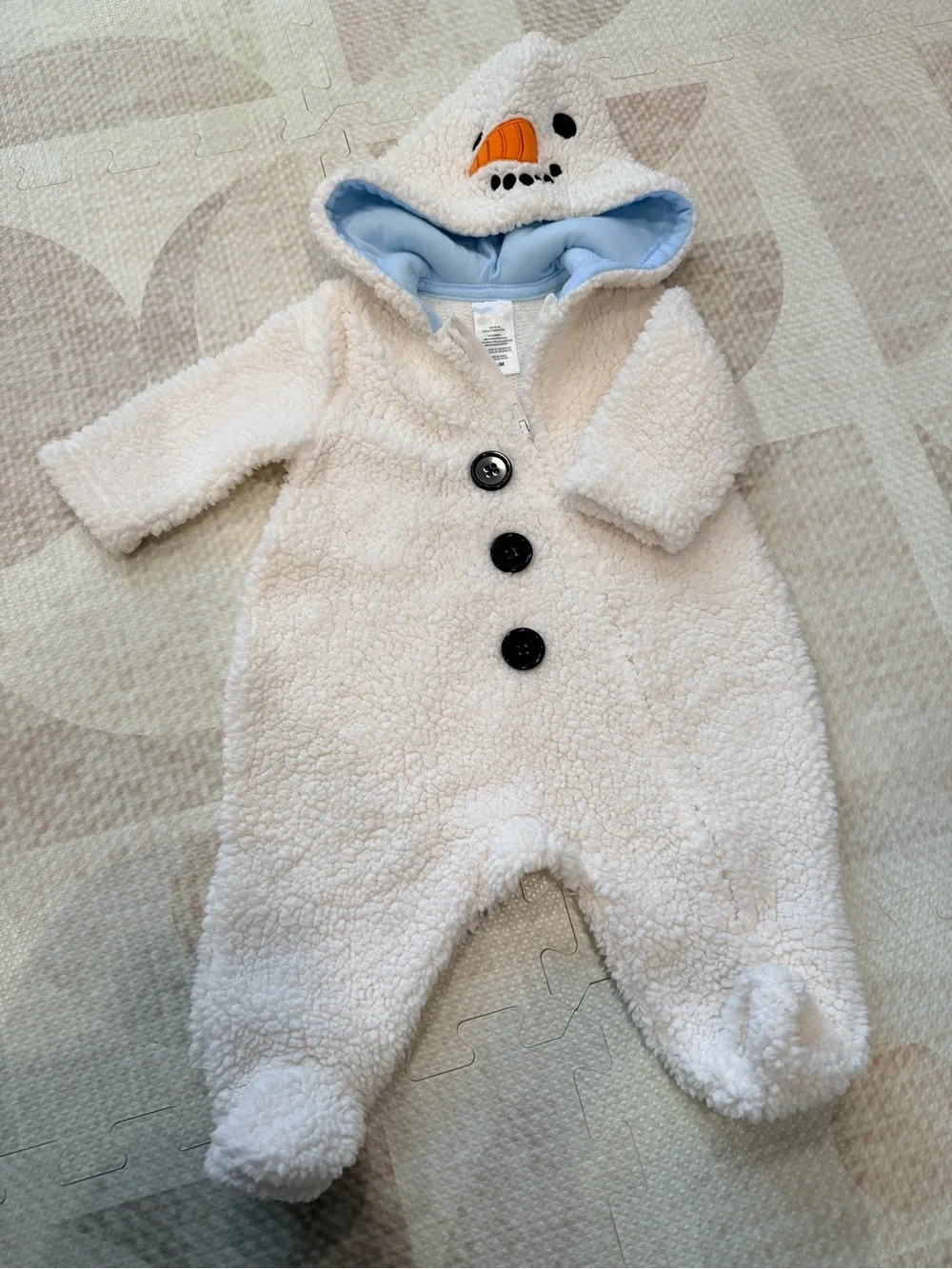 White Snowman Sherpa Baby One-Piece with Hood 0-3 months